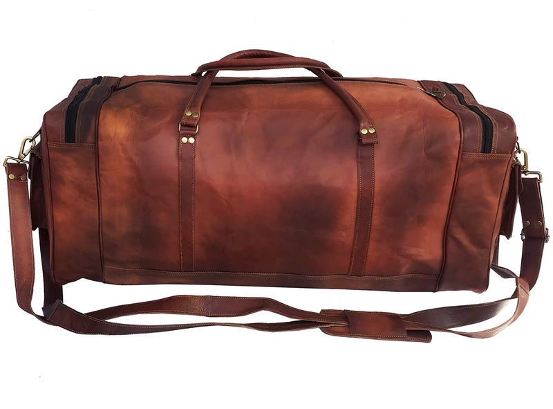 cuero KK's 30 Inch Real Goat Vintage Leather Large Travel Duffel Luggage Handmade, Gym, Hiking vintage brown Holdall Carry All Genuine Duffel Bag, Size 30" Inch - Image 3